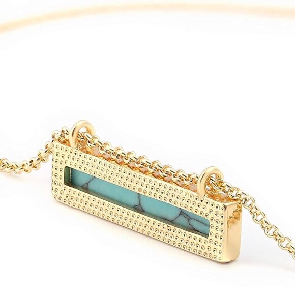 Bohemian Necklace Synthetic Turquoise 18K Gold Plated Adjustable Chain Gift - Picture 5 of 7